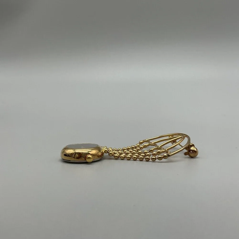 Vintage WF Womens Watch 22mm Black Dial Gold Tone Parachute Brooch New Battery